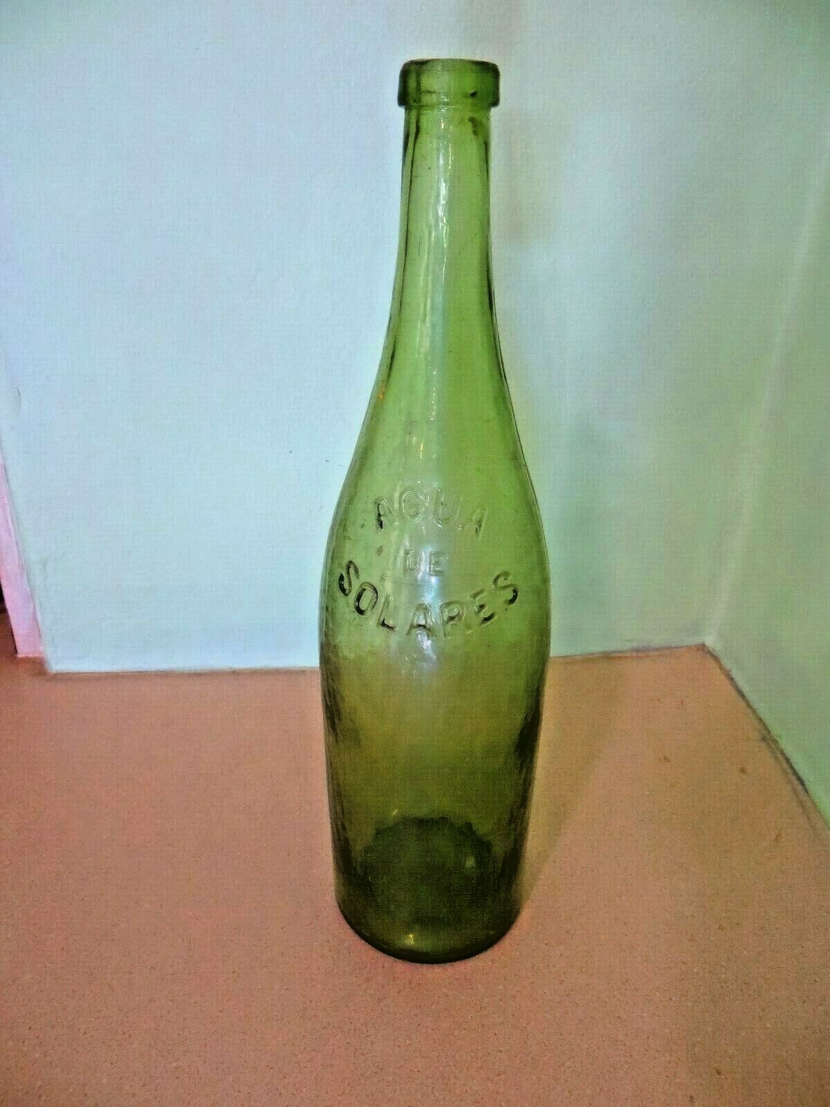 AGUA DE SOLARES SOLAR WATER APPLIED TOP WAVY GLASS CUBAN WATER BOTTLE RARE 