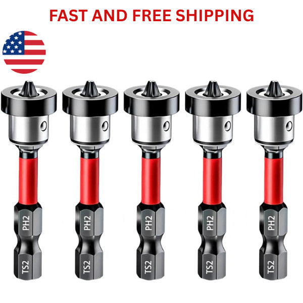 5pcs Drywall Screw Setter, Magnetic Positioning Screwdriver Bits PH2 Bits, 1/4"