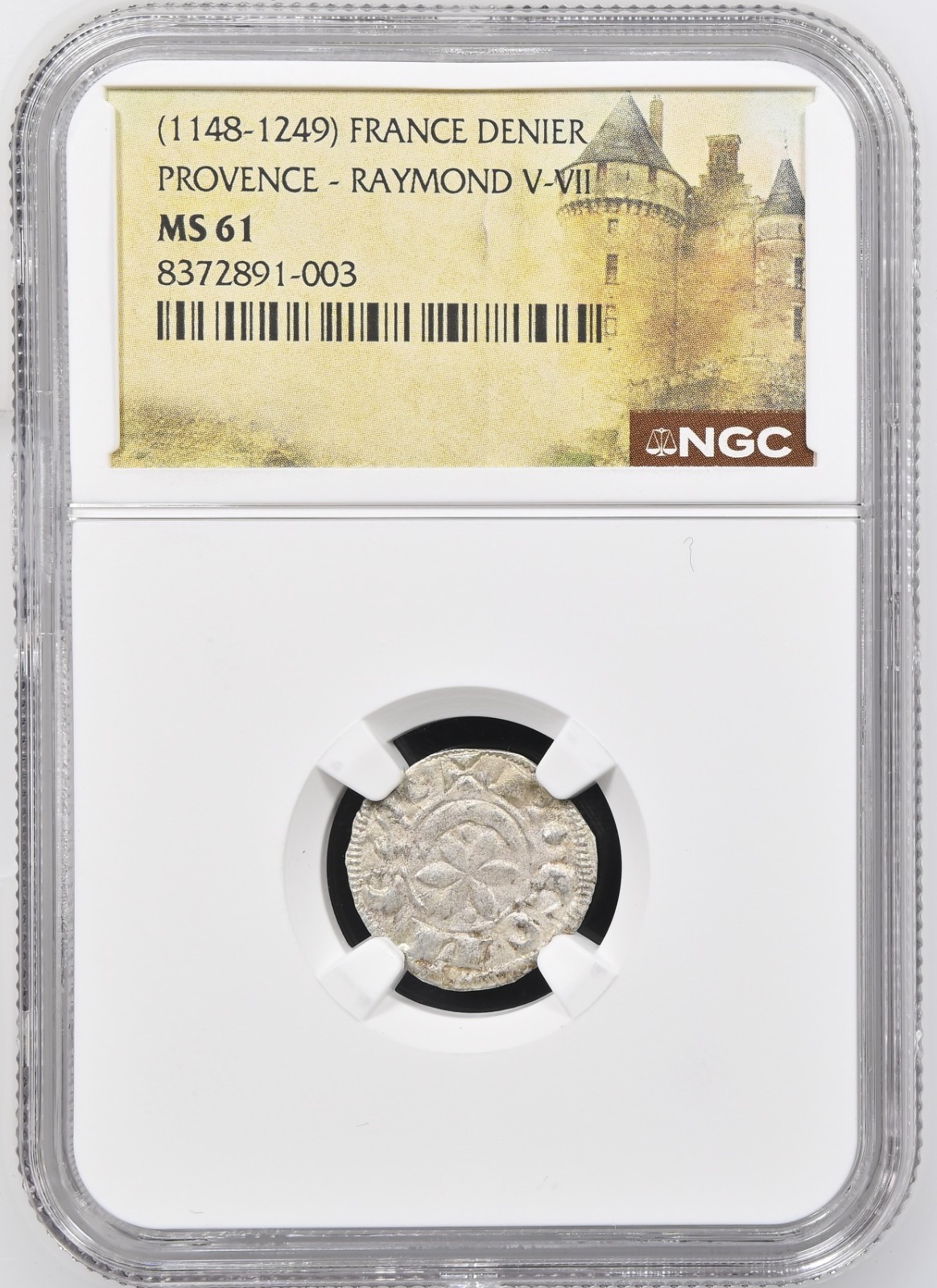 Raymond V France Provence NGC MS-61 Silver Denier Knights Templar Crusader