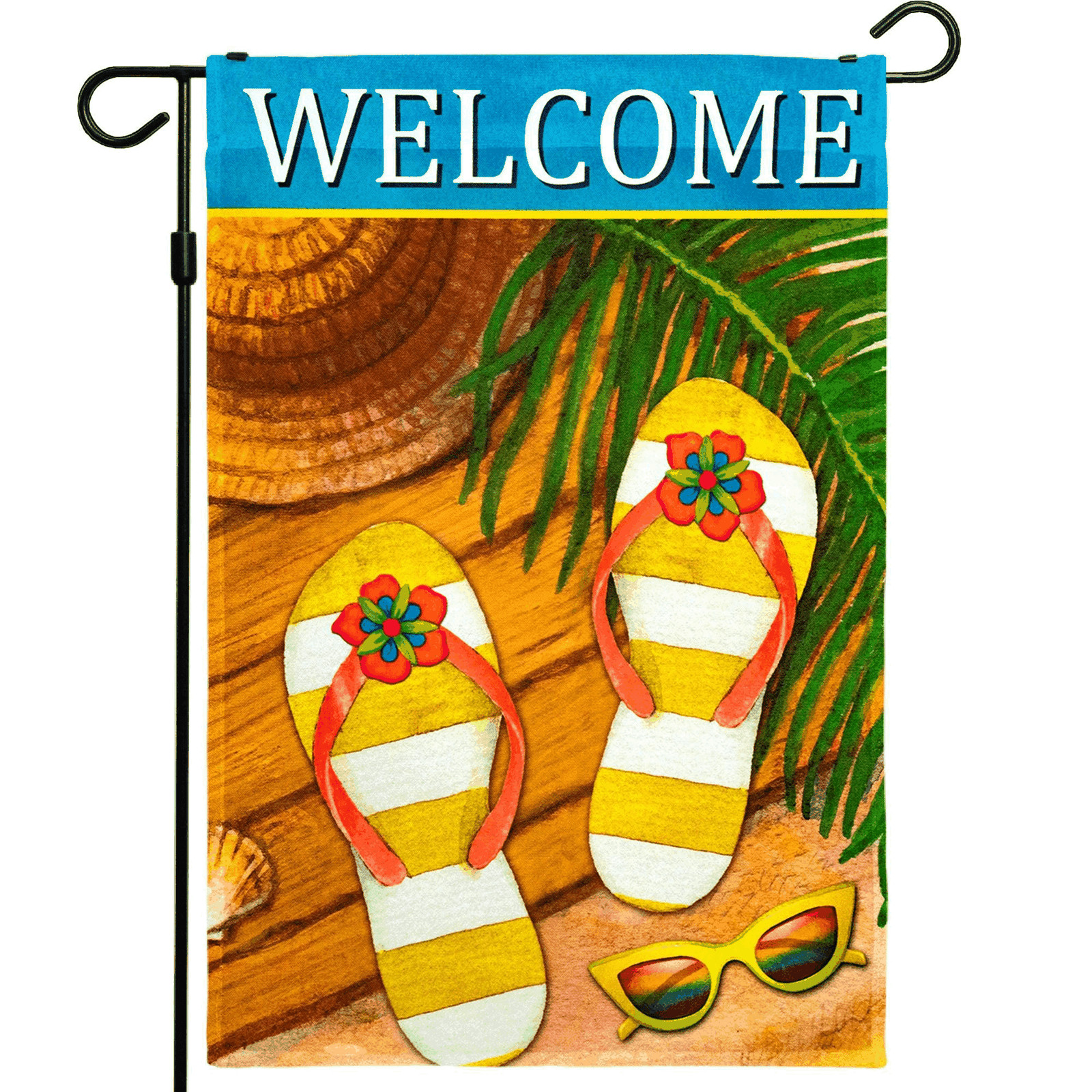 G128 Welcome Summer Sandals & Sunglasses Garden Flag  12x18 Inch  150D