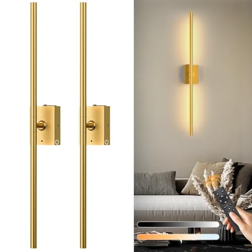  Battery Operated Wall Sconce Lights - 10000mAh Rechargeable 2 Pack Gold