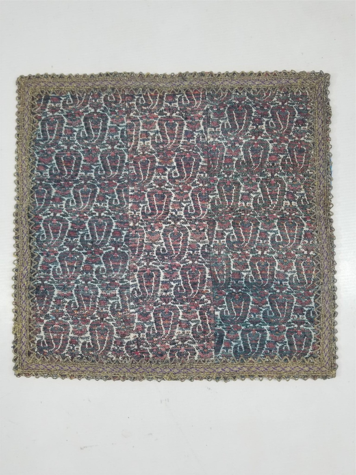 Antique Traditional Senneh Handwoven Paisley Motif Textile Panel 40x38cm