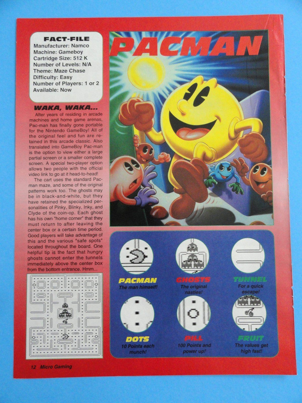 PAC-MAN GAME BOY VINTAGE PRINT AD / ARTICLE  8.5"X 11" 1991