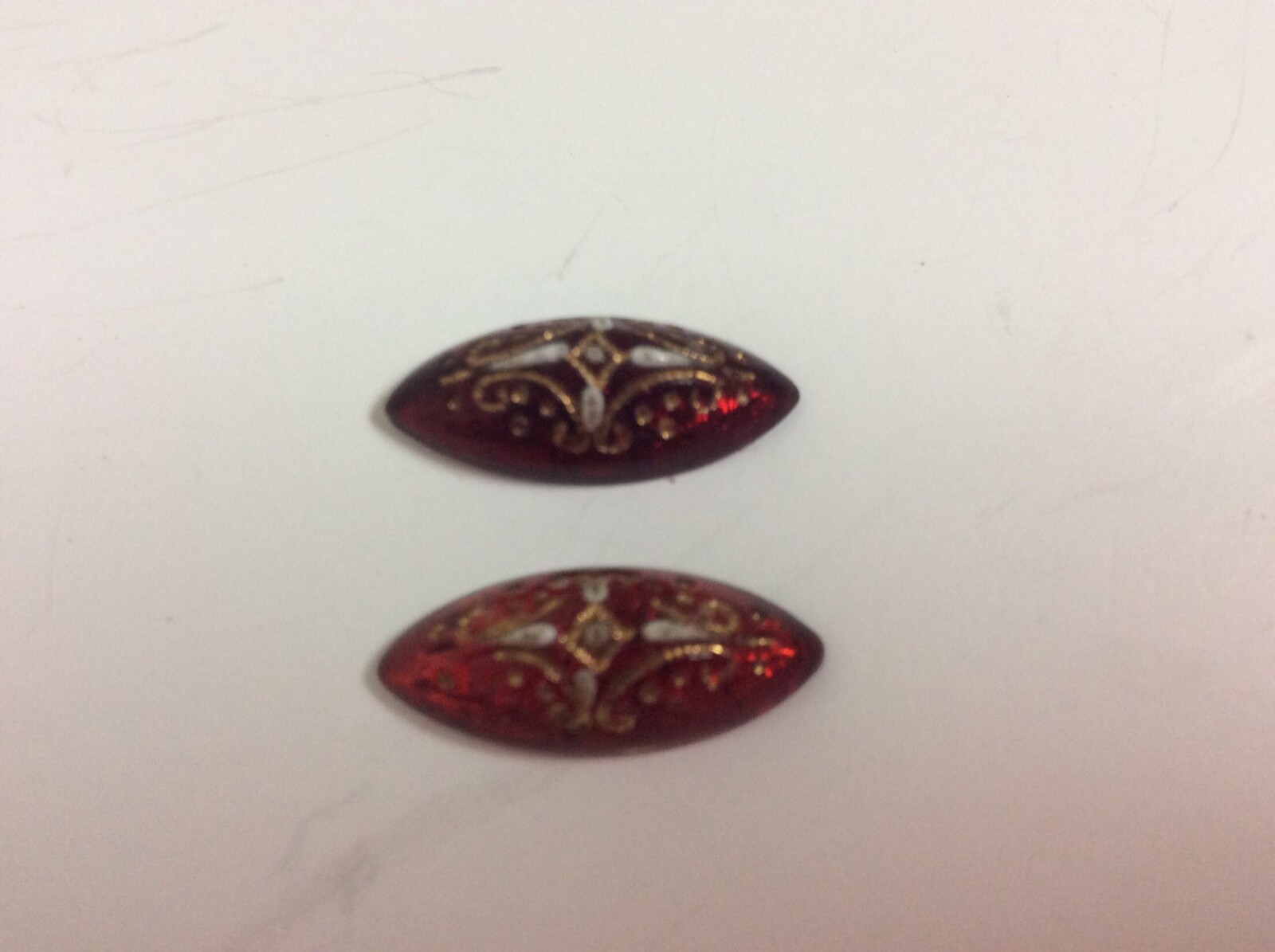 Antique Czech Foil Back Glass Red Enamel Craft Cabochon Beads Lot of 2