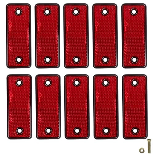 10 Pack Red Screw on Rectangular Reflectors for Mailbox, Screw Type - Red