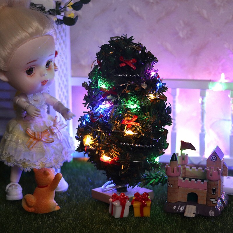 1PC 1:12 Scale Dollhouse Miniatures Christmas Tree with Light Holiday Decoration
