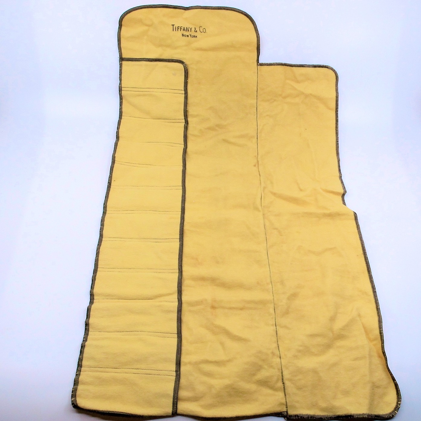 Tiffany & Co Flannel 12 Entree Forks Flatware Storage Roll Pouch(s) Yellow Brown