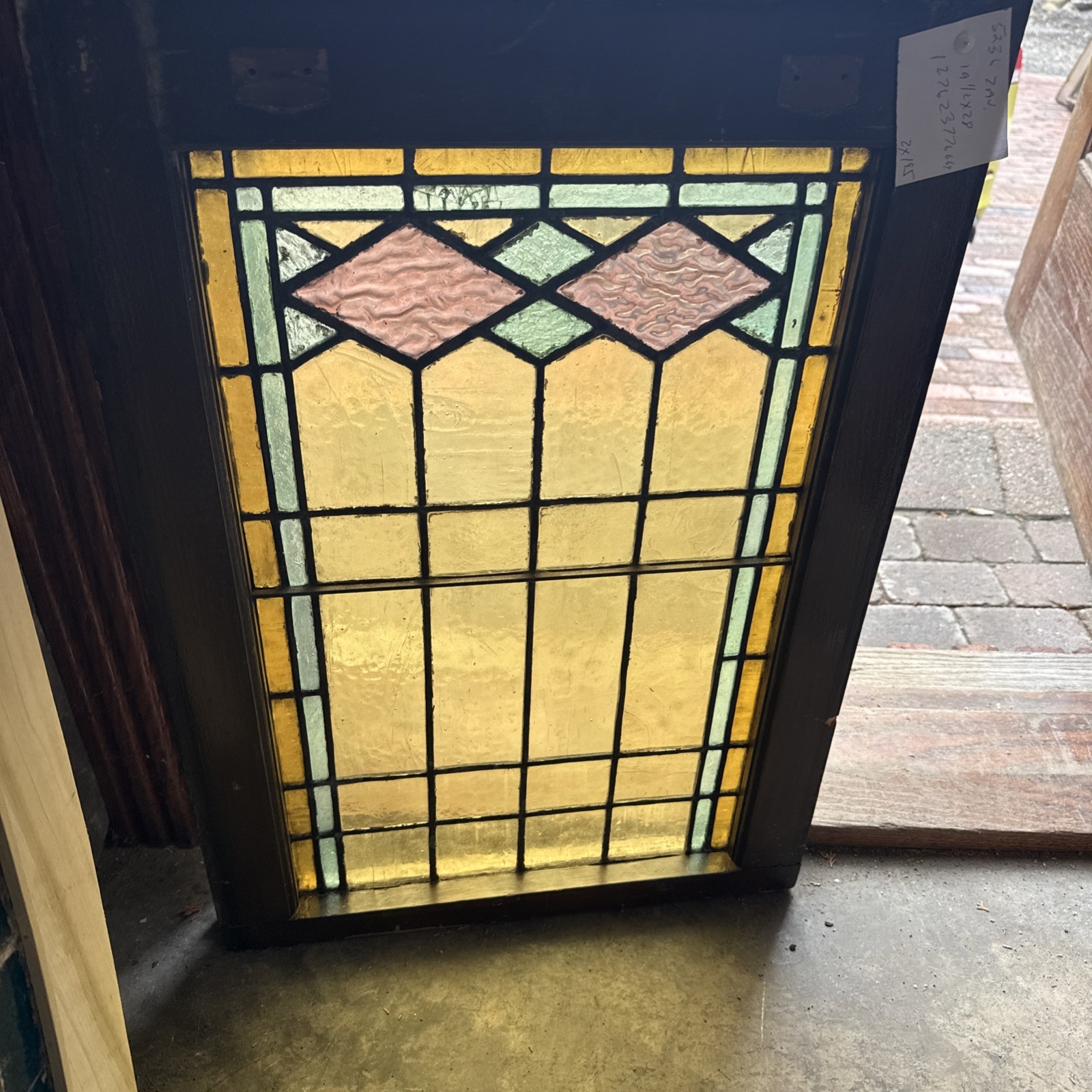 Sg5236 Antique Stained Glass Window 19.5 X 28