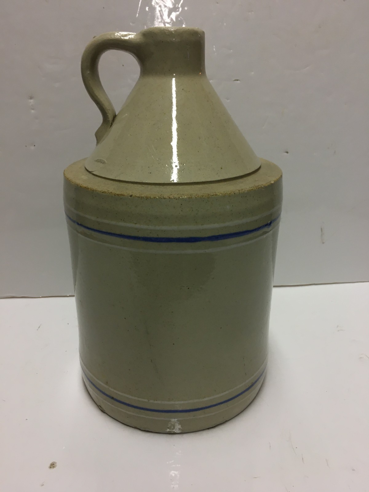 Rare Antique Stoneware Beige Blue/White Band  Jug Toronto Pottery Co 1 /2 Gallon