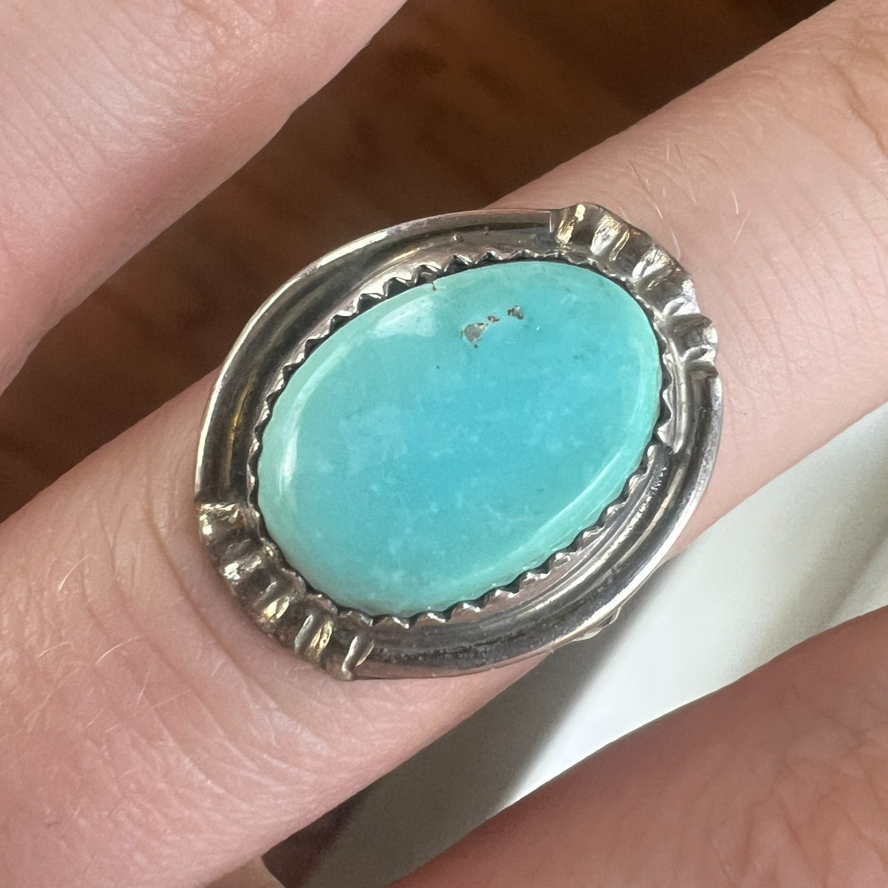 Turquoise Sterling Silver Ring ~7.5 Native American Artisan Handmade Jewelry 925