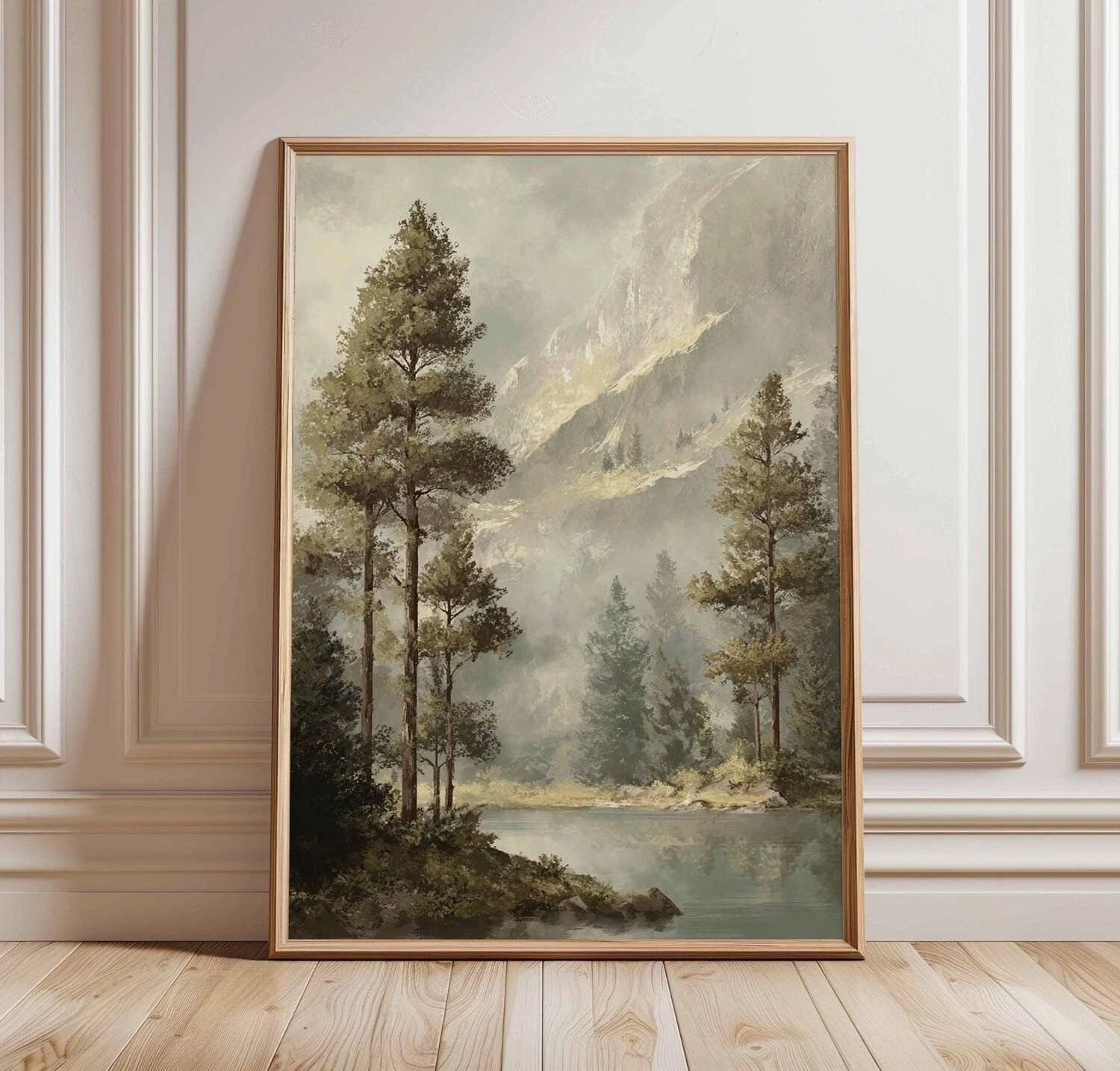 Misty Mountain Forest Landscape Vintage Nature Art Poster