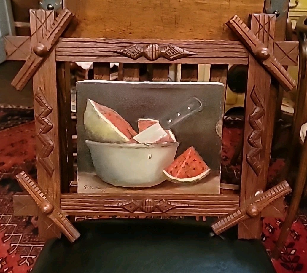 Antique Tramp Art Frame Wooden Hand Carved Folk Art 19×15 1/2"