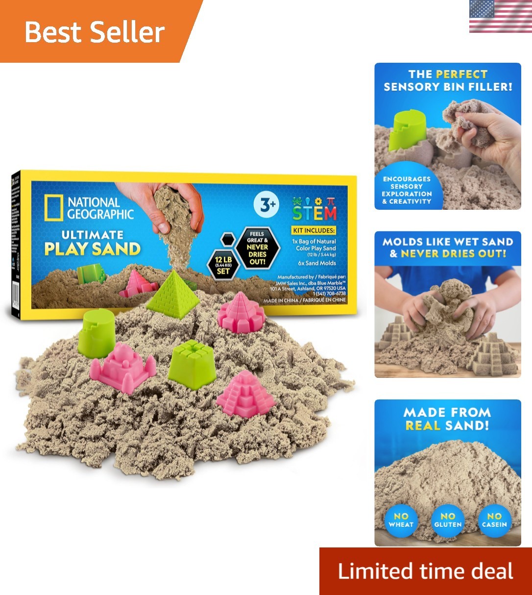 NATIONAL GEOGRAPHIC Moon Sand - 12 Lbs. of Play Sand with Castle Molds Natura...