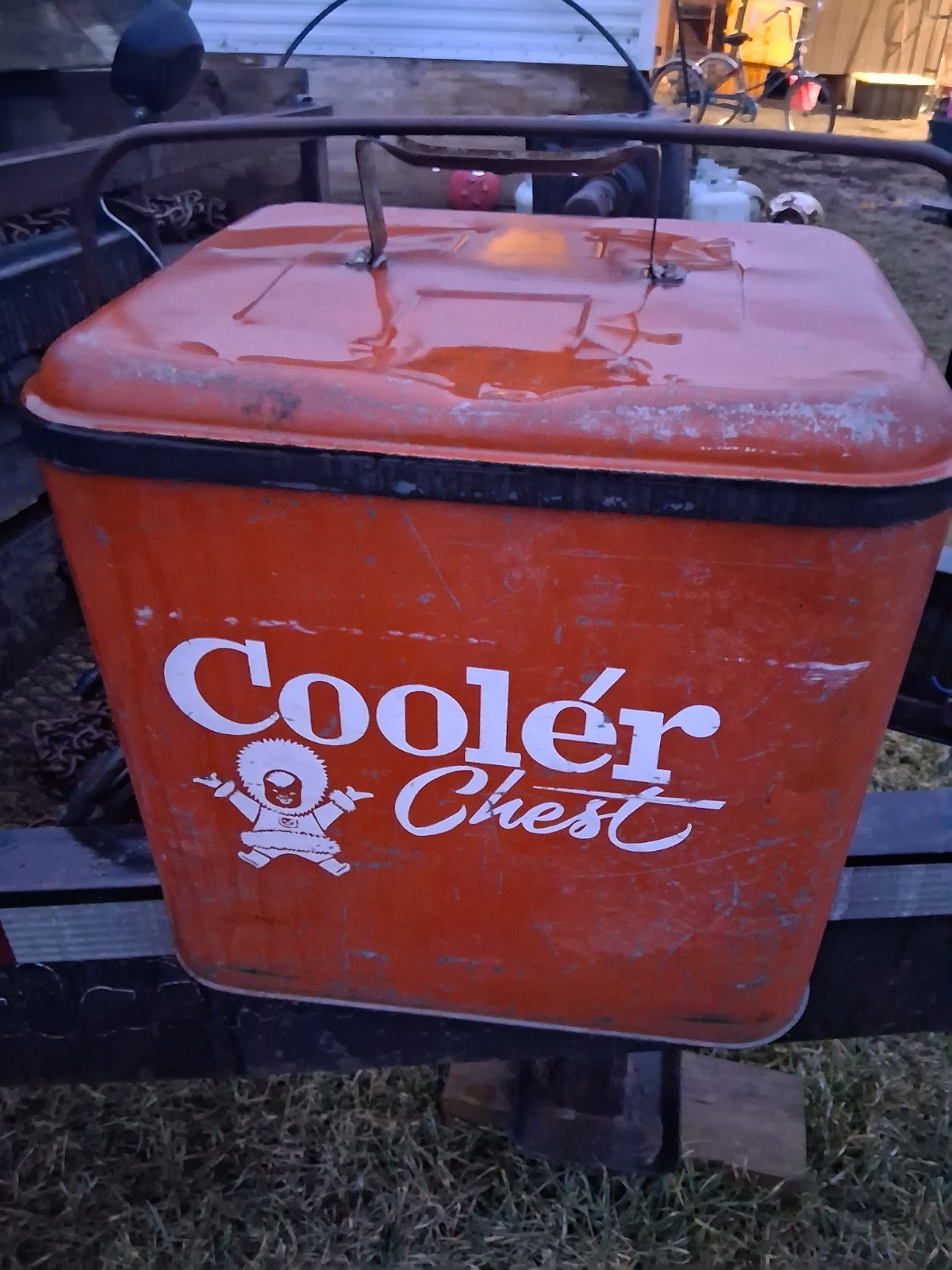 Vintage Red Eskimo Metal Ice Cooler Chest Galvanized Insides with Lid