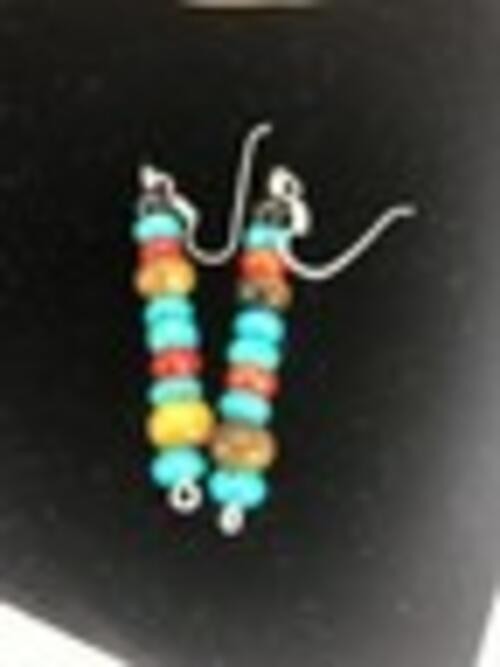 Navajo Sterling Silver Turquoise Tigers Eye Coral Earrings 10097