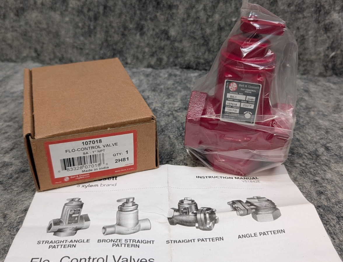 Bell & Gossett SA-1 Flo-Control Valve 1" NPT Straight-Angle Pattern (107018)