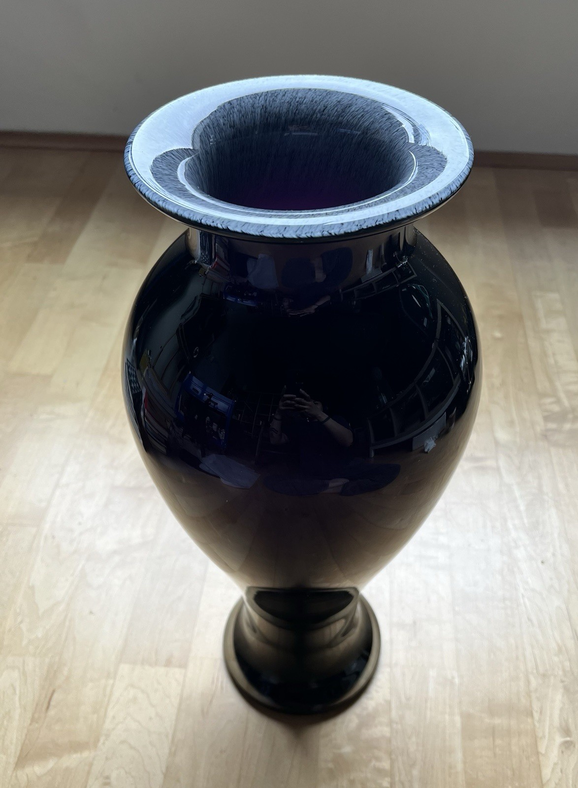 Deep Purple Glass Vase, Decorative Glossy Finish, 19in Height