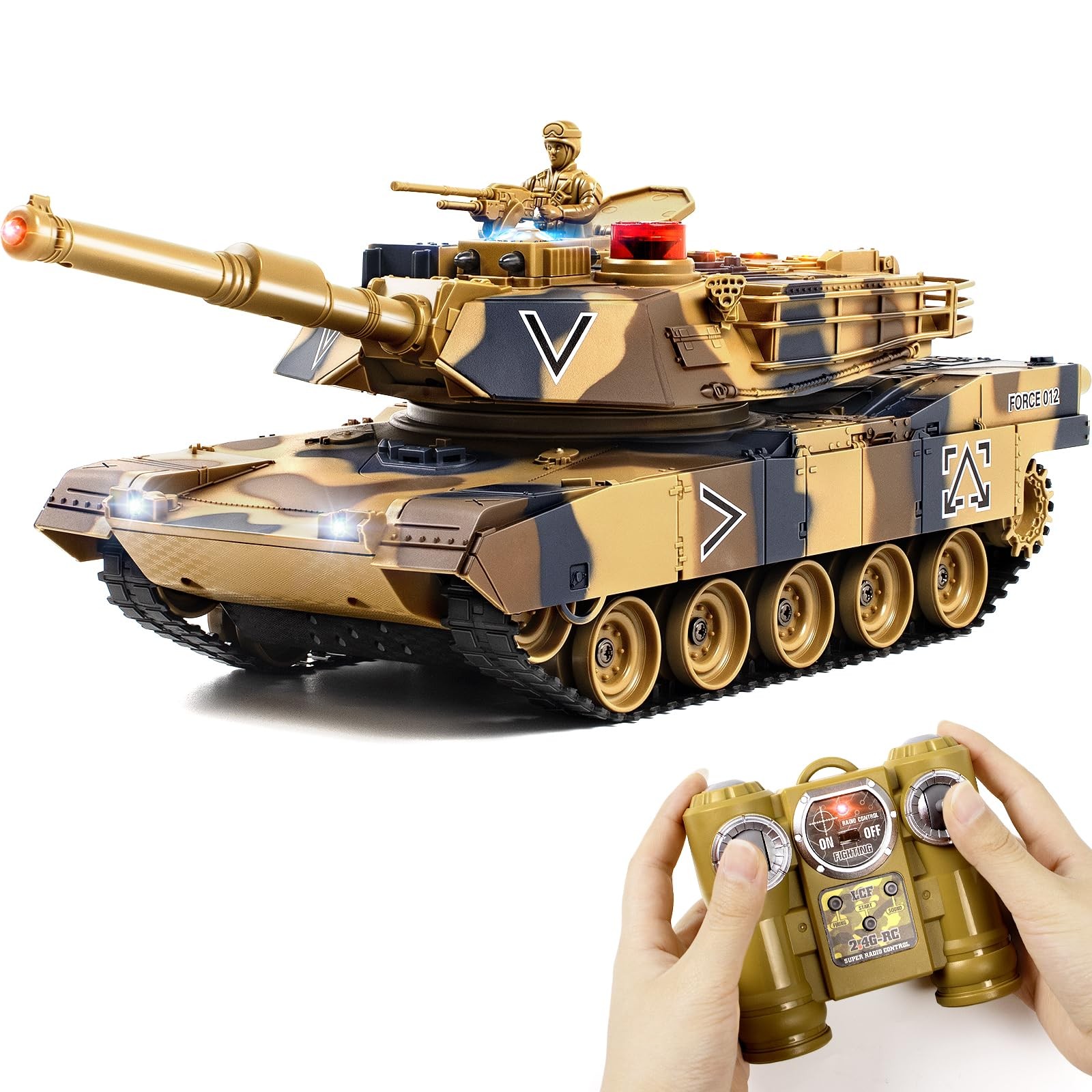DBshoot 1/24 RC Tank, US M1A2 Army Toys with Sound Effects, Lights and Smoke,...