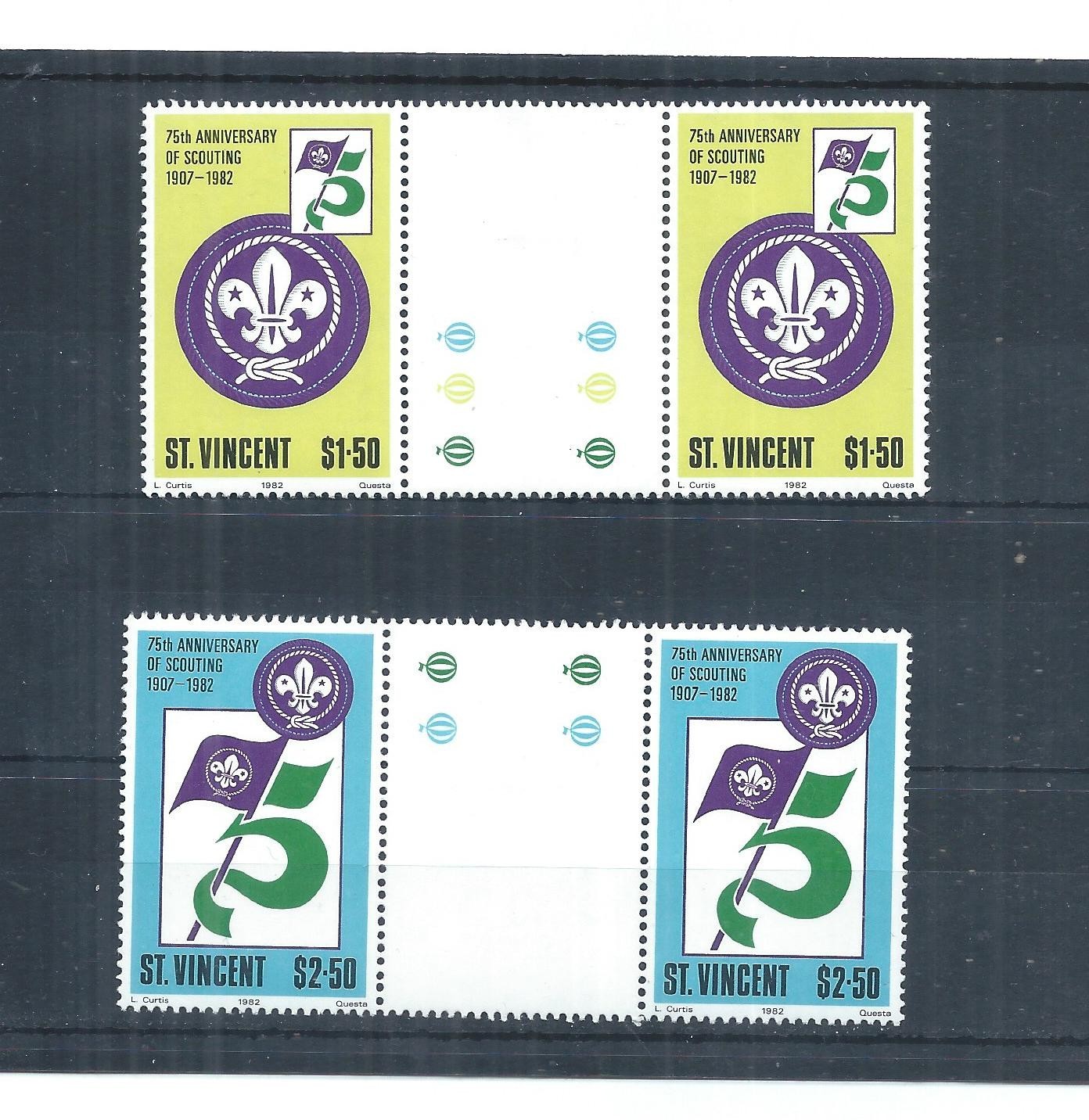 St Vincent stamps. 1982 Boy Scouts gutter pairs MH / MNH  (AT759)