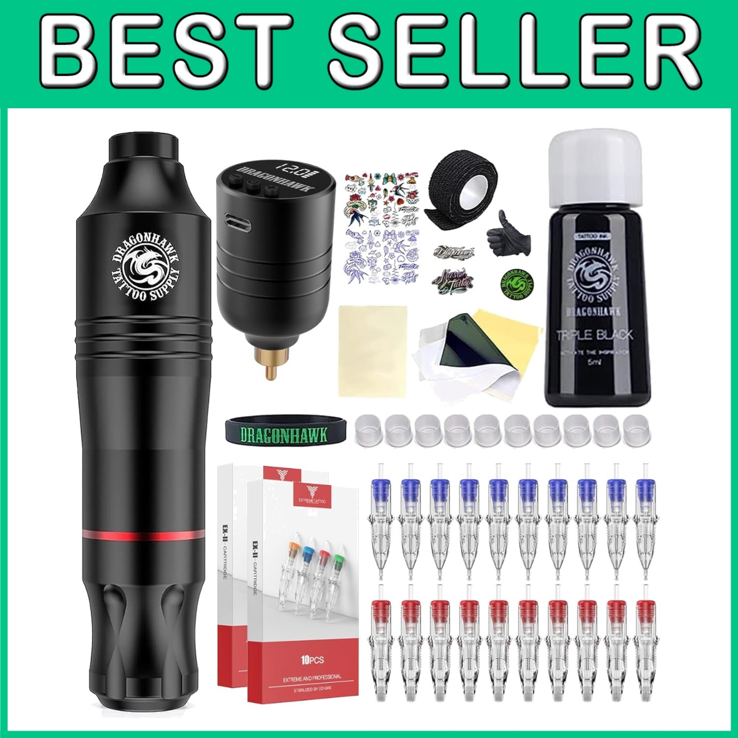 Atom Wireless Tattoo Kit for Lining Shading - 20 Needles