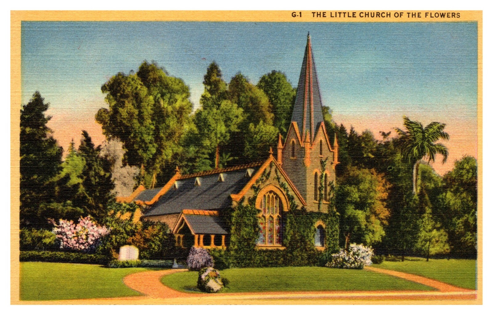 Glendale CA Forest Lawn Memorial Park Little Church of Flowers Linen Postcard