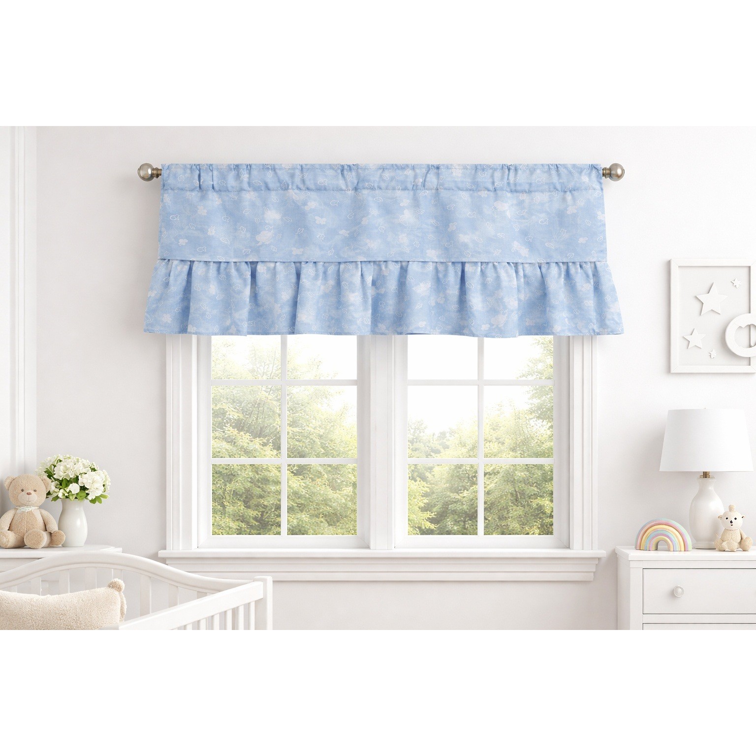 Disney Winnie the Pooh Cloud Window Valance Blue Layered Ruffle 80" Nursery Kids