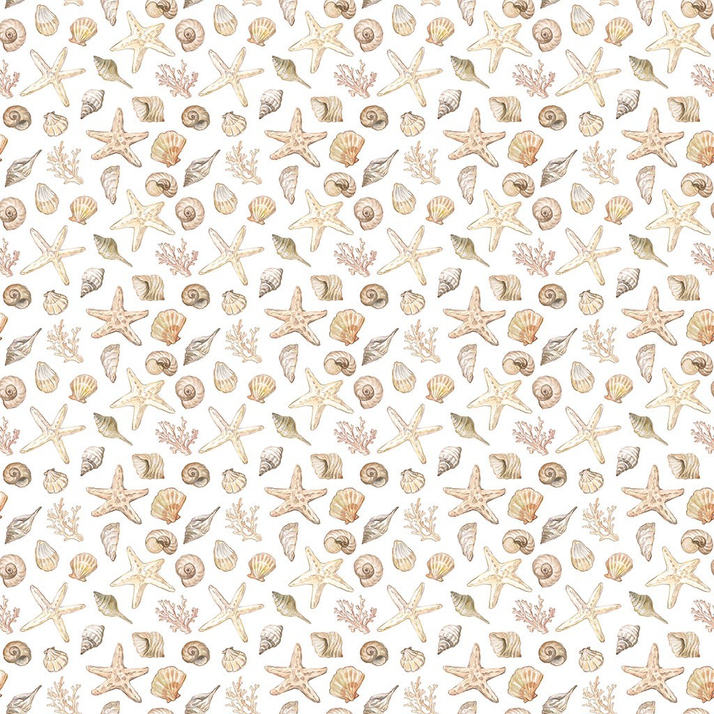 Coastal Cottage Starfish Seashells Y4744-1 White fabric BTY