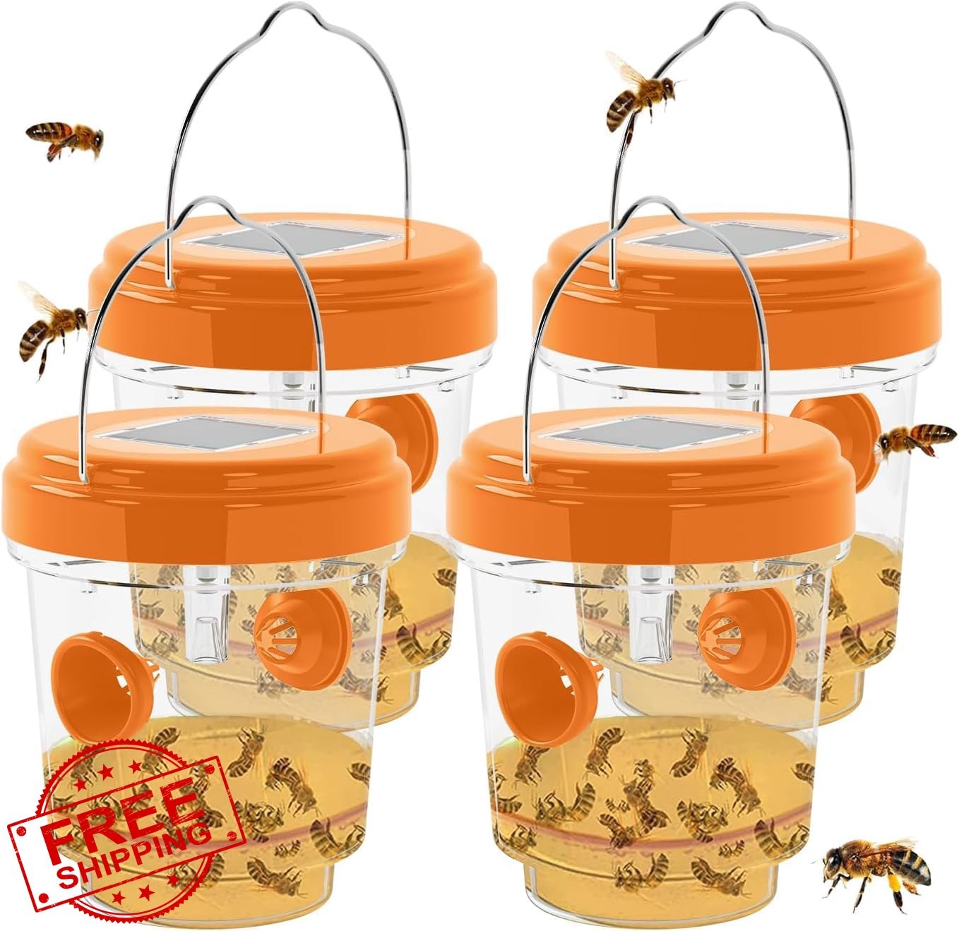 Wasp Traps 4 Pack Reusable Solar Powered Hanging Insect Catcher