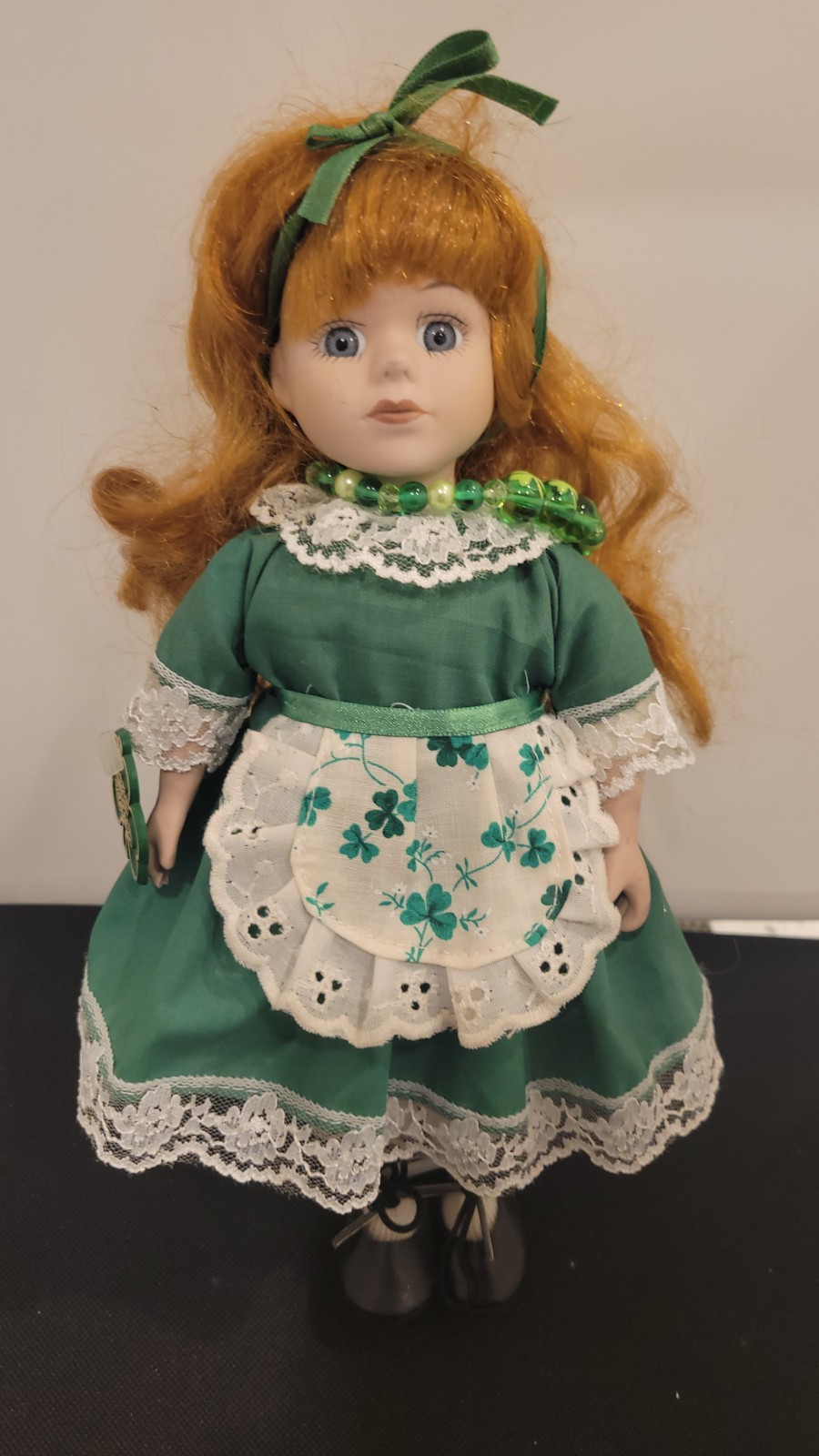 Doll-St. Paddy's Day,Gifts from Ireland,11" Green Dress/Shamrock Apron GoodCond