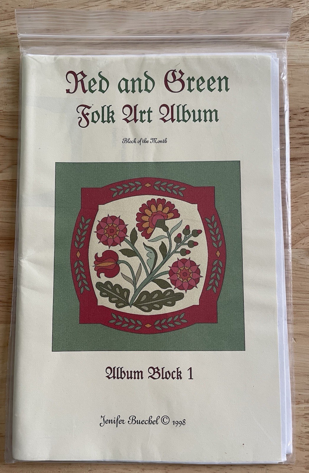 RED AND GREEN FOLK ART ALBUM Block Of The Month Pattern Block 1