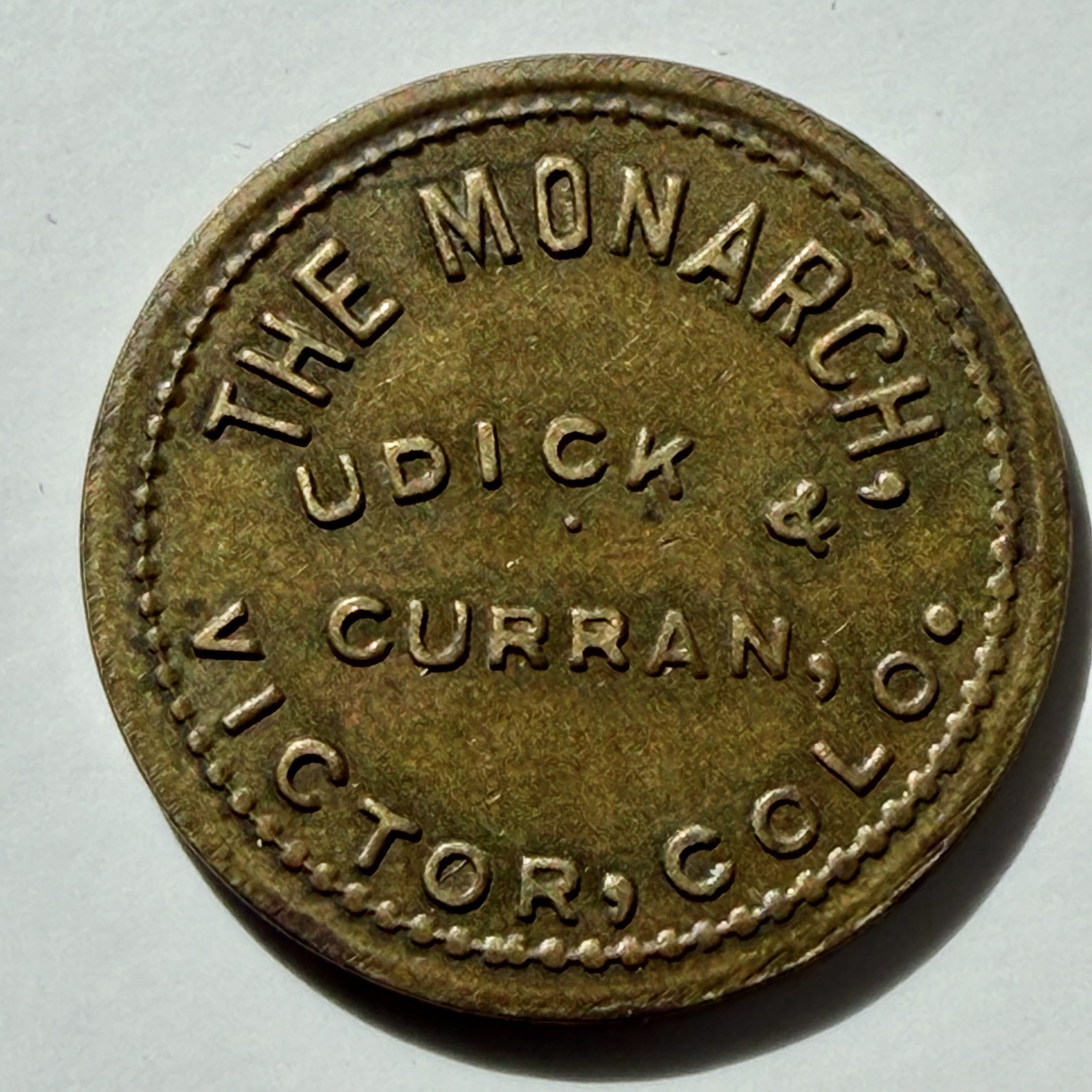 Colorado, Victor The Monarch Saloon Good For 12½¢ Trade BrassToken 322233