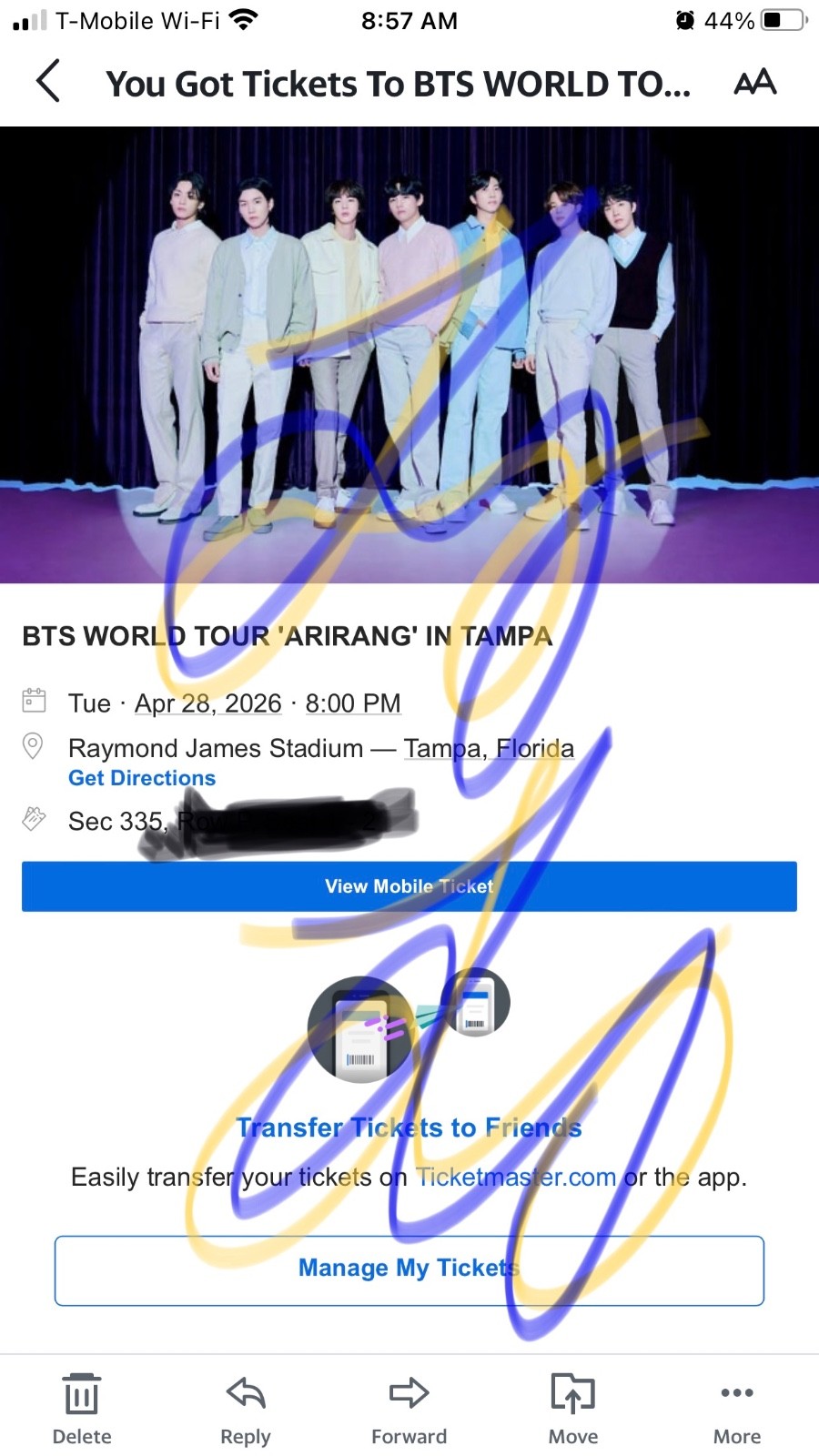2 BTS concert tickets at Raymond James Stadium Tampa 4/28/26