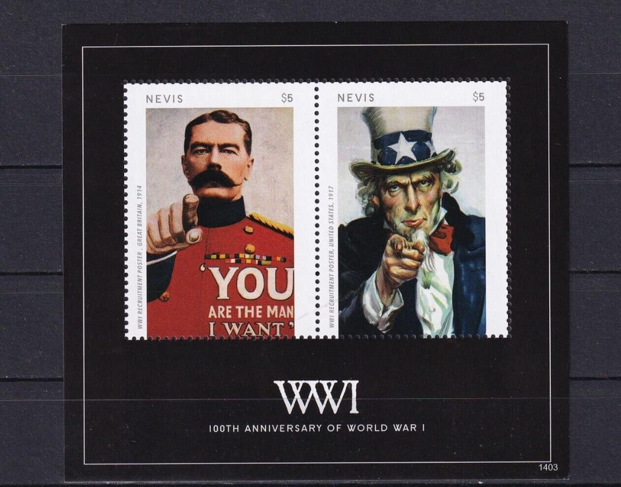 SA11e Nevis 2014 100th Anniv of the Beginning of WWI mint minisheet