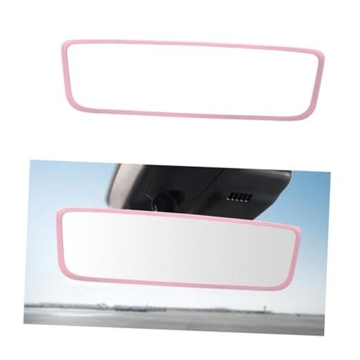 Rear View Mirror Protector Frame, Silicone Automotive Interior Pink, 1 PCS