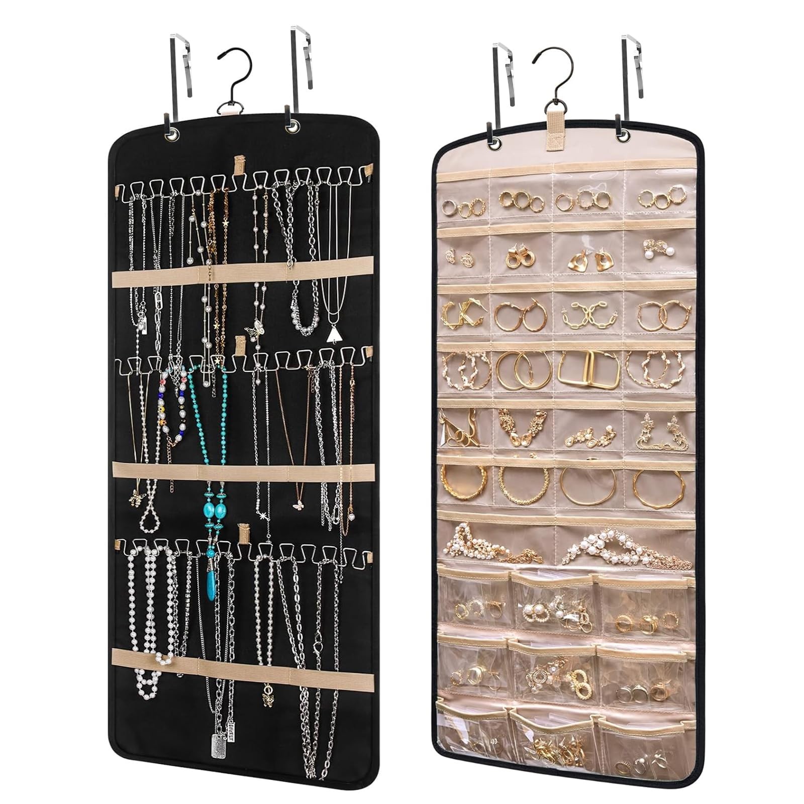 Over the Door Jewelry Organizer Hanging: Double-Sided Storage with 28 Small 2...