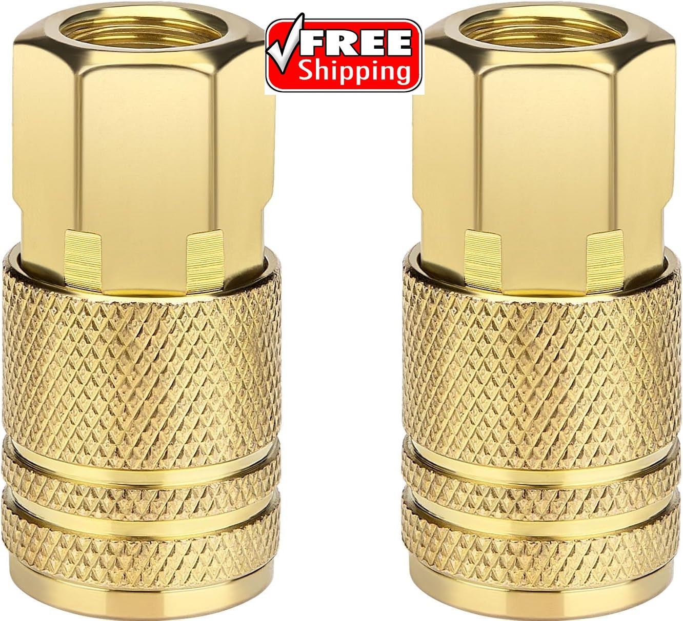 2 Pack 1/4 Inch NPT Female Industrial Air Hose Coupler, Brass Quick Connect Fitt