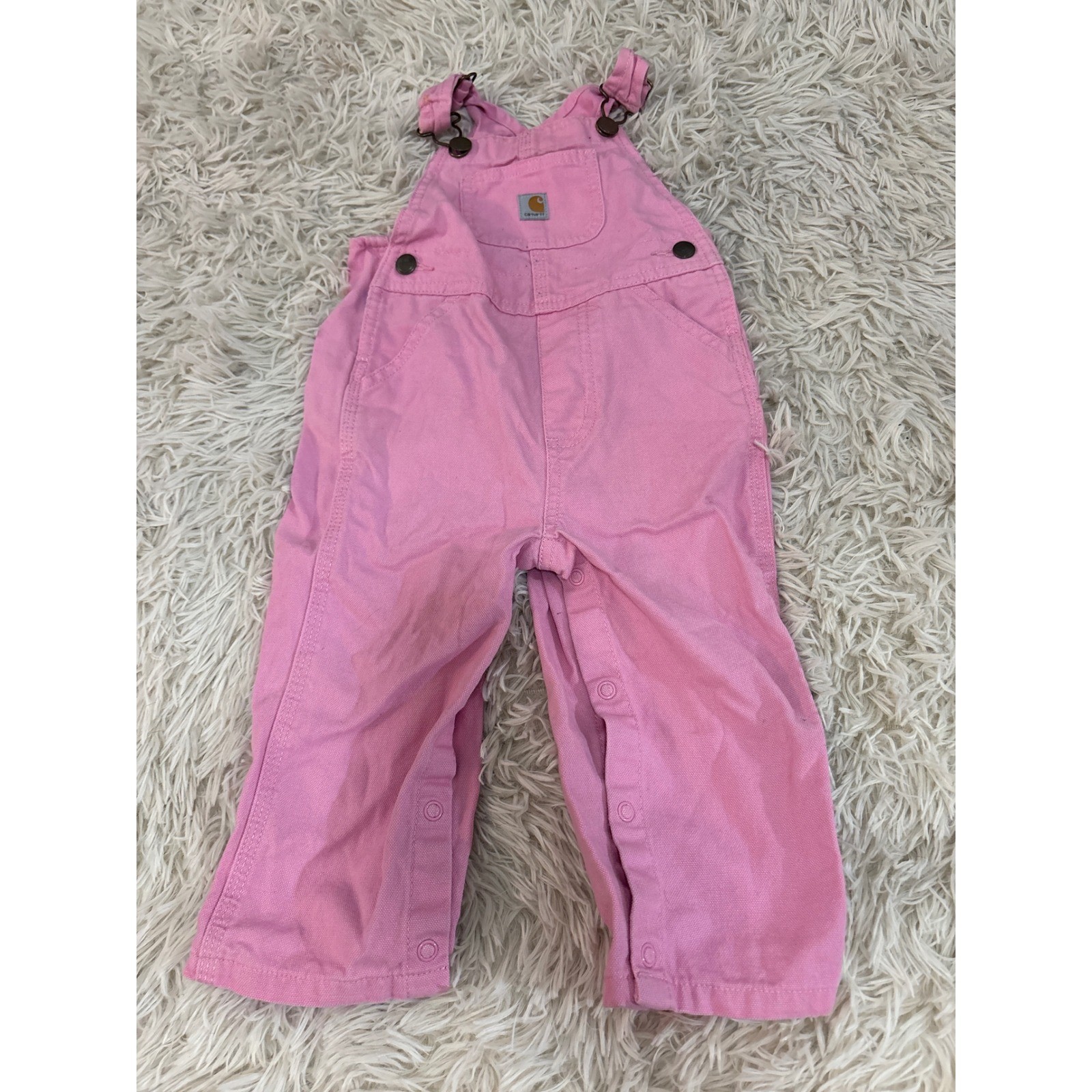 Carhartt Baby Pink Cotton Overalls 18m Snap Inseam Bibs 18 mth