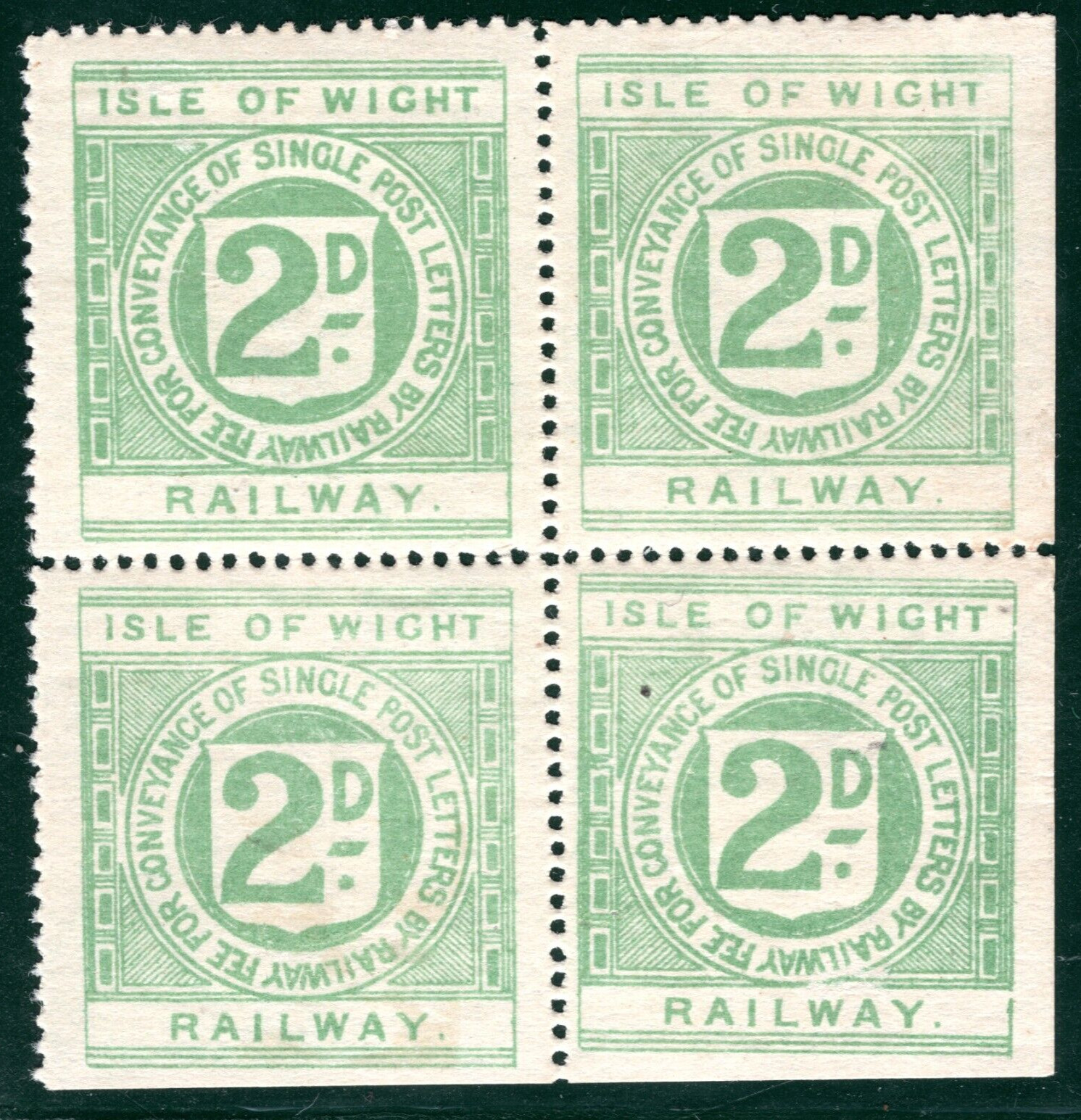 GB IOW RAILWAY Letter Stamp 2d ISLE OF WIGHT (1899) BLOCK {Lacy-Spencer}RSB105