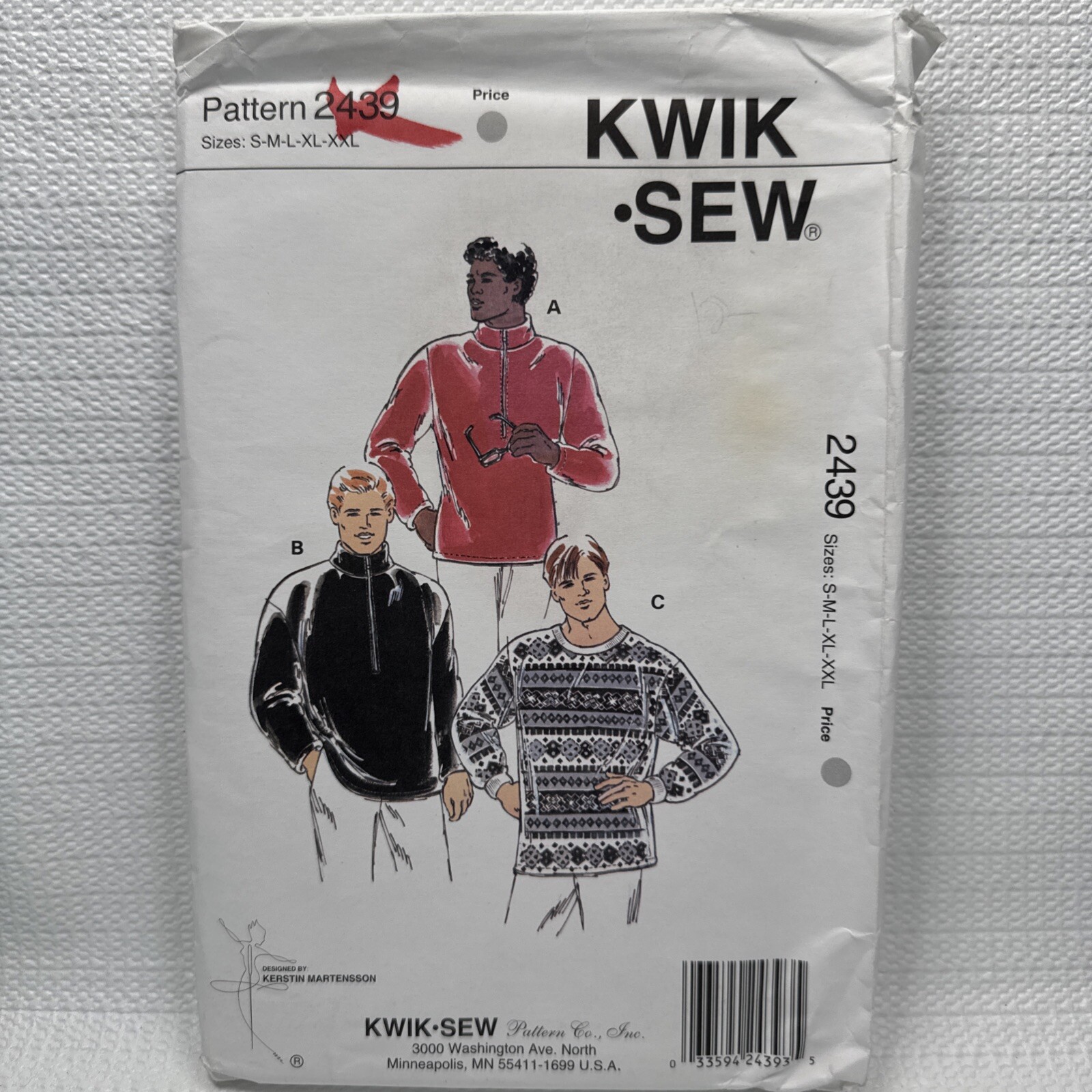 Kwik Sew 2439 Mens Top Sweater Pattern Chest 34-52" Uncut