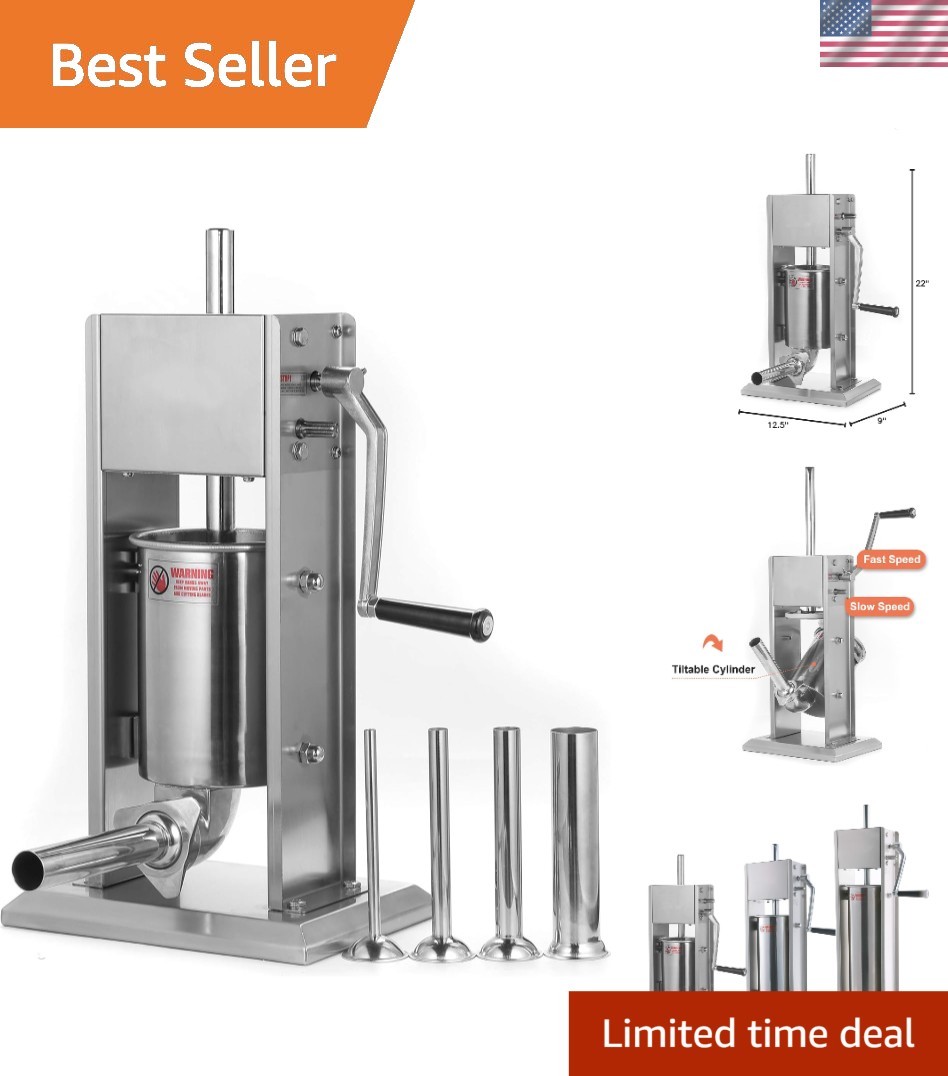 Effortless Manual Stainless Steel Sausage Stuffer Machine, 7Lb/3L Capacity