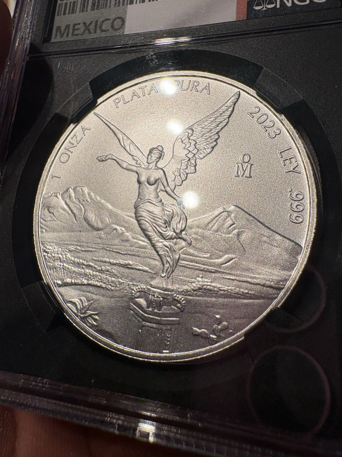 2023 MO MEXICO 1OZ SILVER LIBERTAD ONZA NGC MS69 SKN 9033. Flag Label, Super Gem
