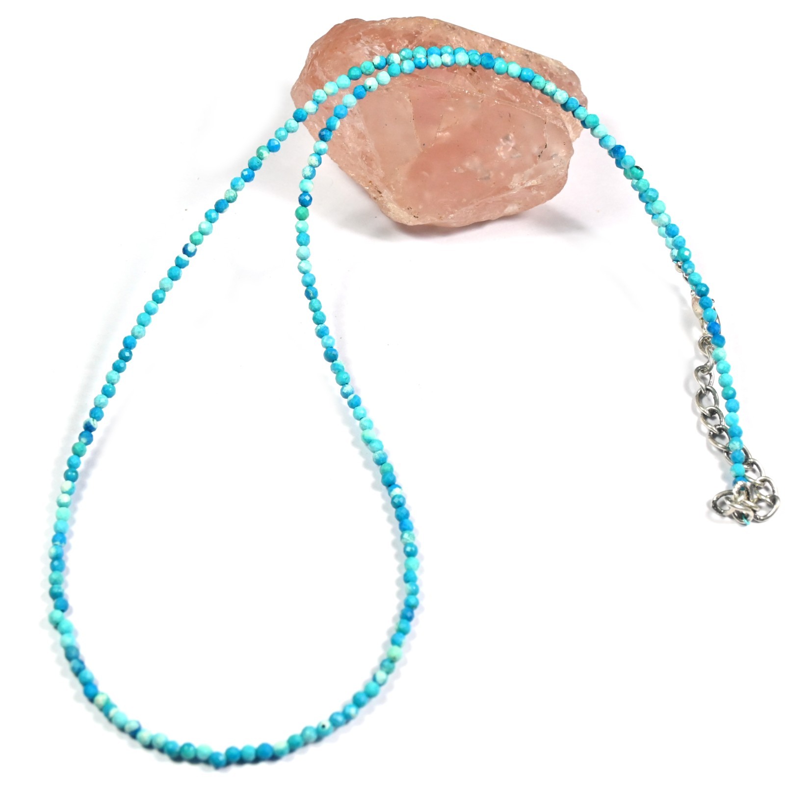 Natural Blue Turquoise Faceted Round 2-3MM Gemstone Beaded Handmade Necklace 18"