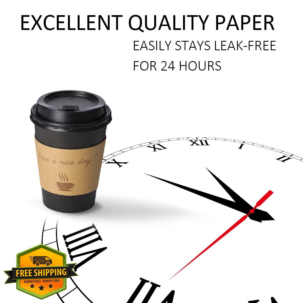 BYSNOW 100pk 12 oz Black Coffee Cups w/ Lids, Sleeves, Straws, Thick Hot To G...