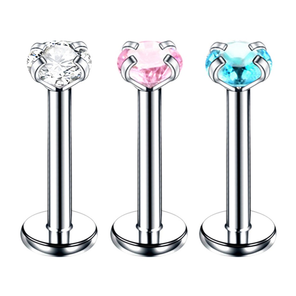 3pc Round 3-5mm Zircon Internal Thread Labret Monroe Lip 6-12mm Bar Ear Piercing