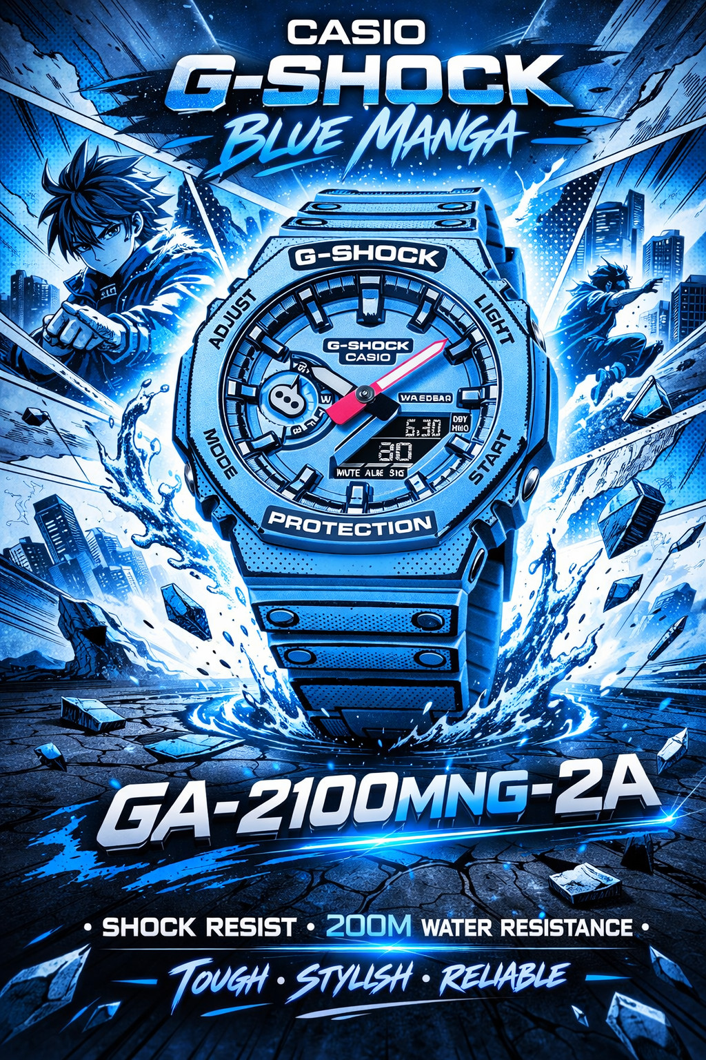 Casio G-SHOCK Blue Manga Style – GA-2100MN-2A