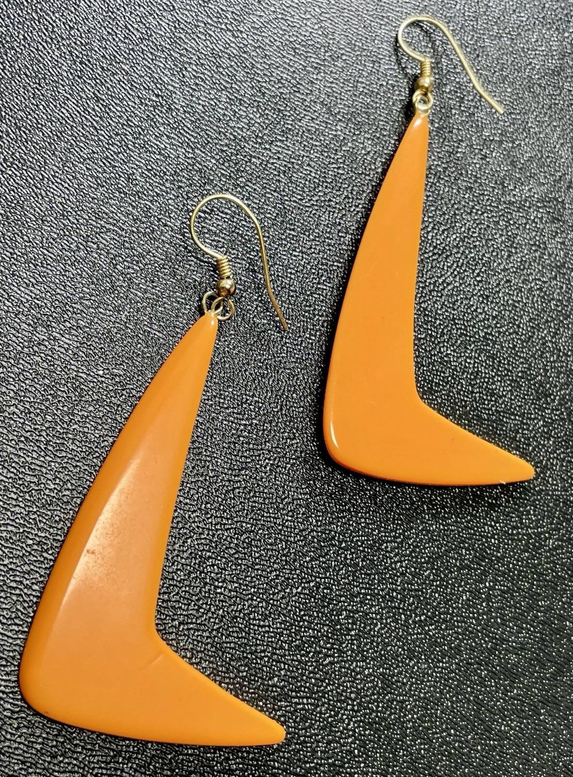 Vintage 3” Orange Abstract Lucite Dangle Earrings
