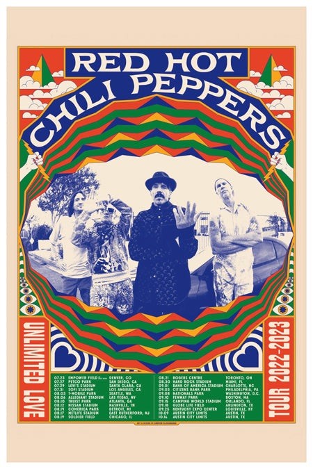 Red Hot Chili Peppers Concert Poster Unlimited Love Tour 12x8in Metal Sign