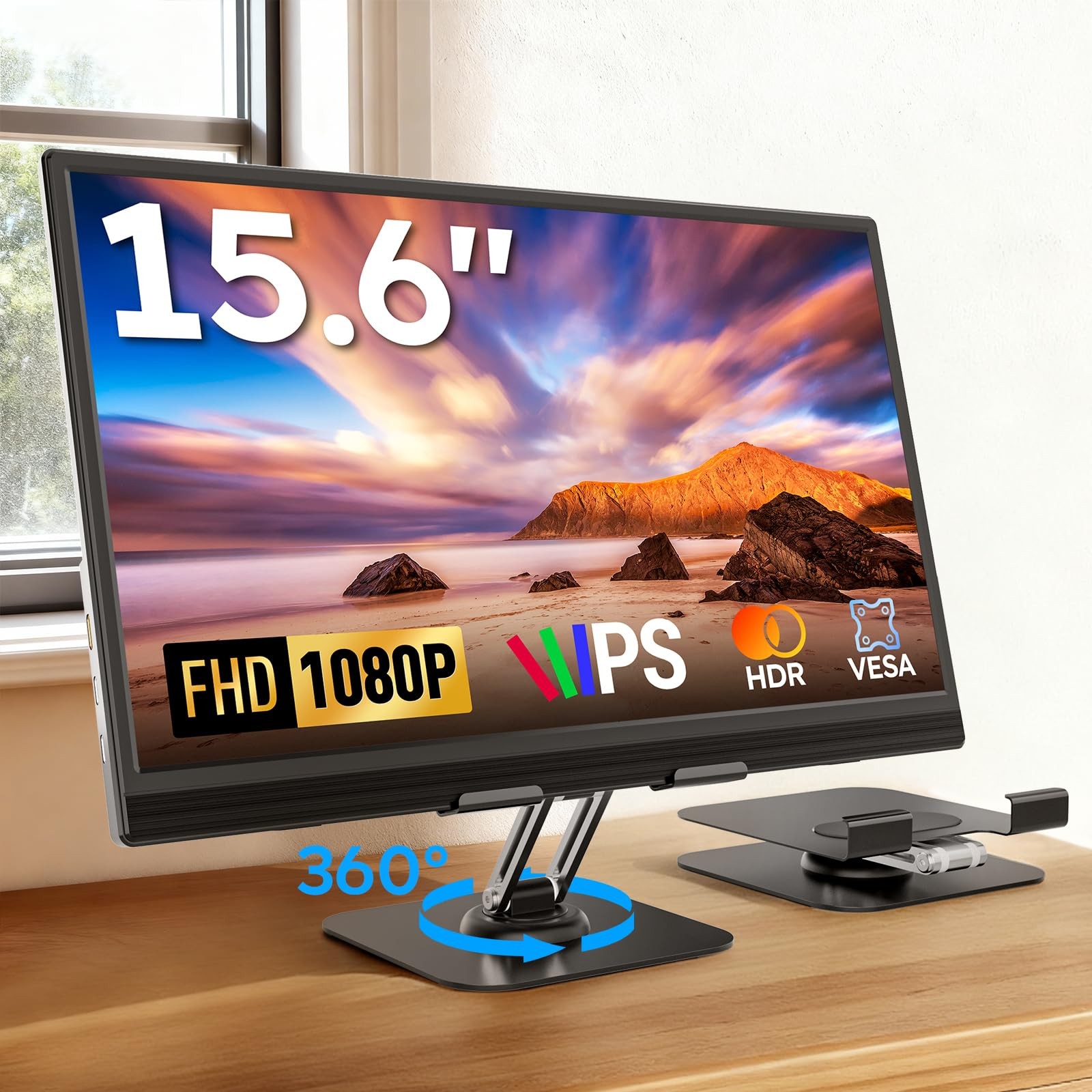 Portable Monitor, 15.6" FHD 1080P Portable Screen for Laptop with Adjustable ...