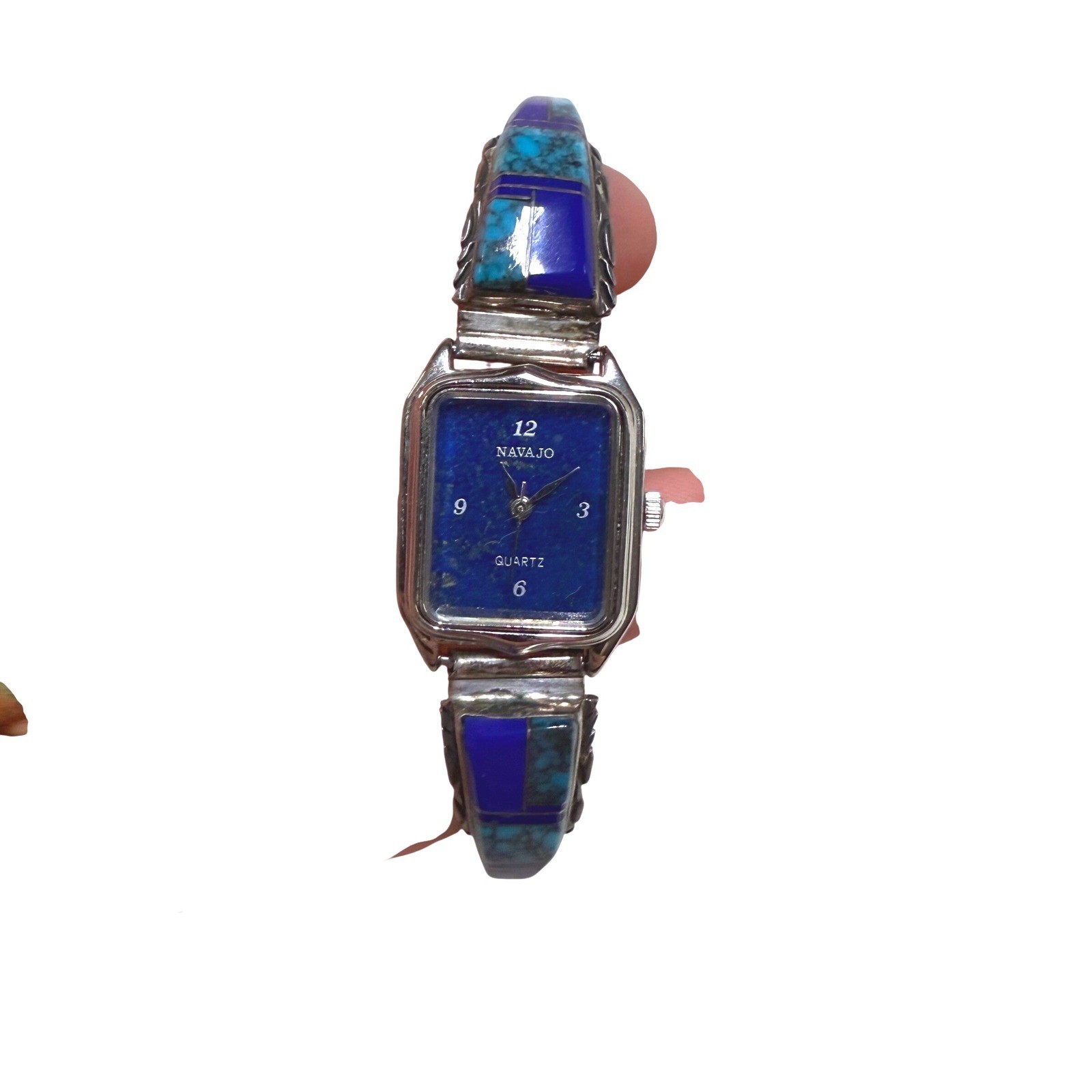 Navajo Vintage Quartz Blue Lapis Turquoise Silver Women's Watch stretch band