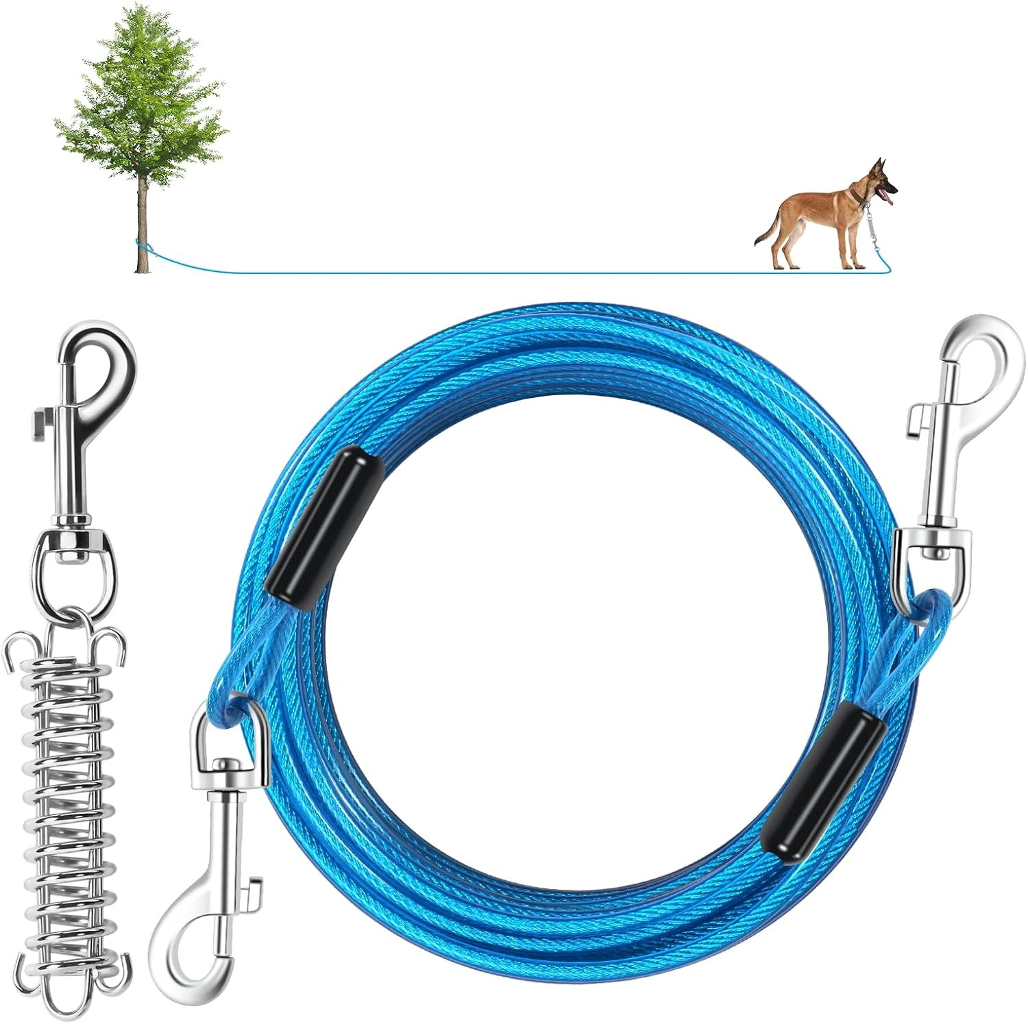 Dog Tie Out Cable, 30 FT Heavy Duty Dogs Lead Cable with Detachable Shock Spr